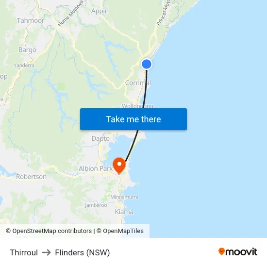 Thirroul to Flinders (NSW) map