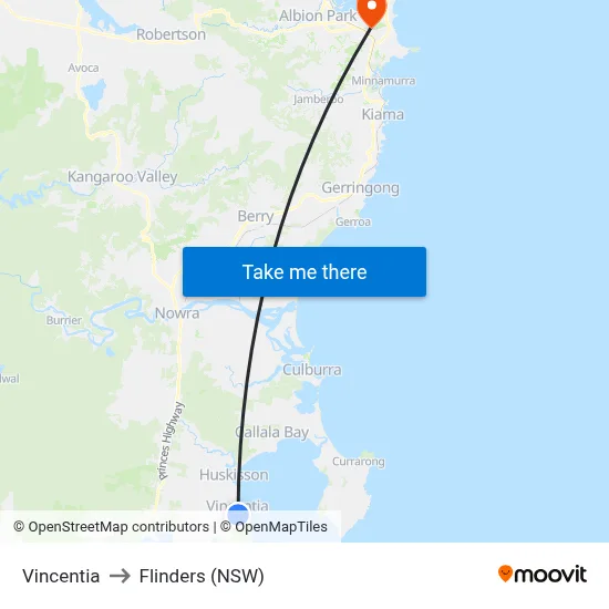 Vincentia to Flinders (NSW) map