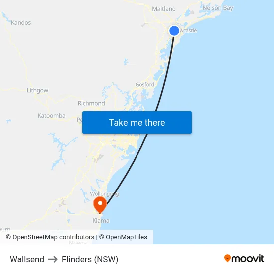 Wallsend to Flinders (NSW) map