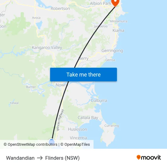 Wandandian to Flinders (NSW) map