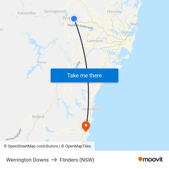 Werrington Downs to Flinders (NSW) map