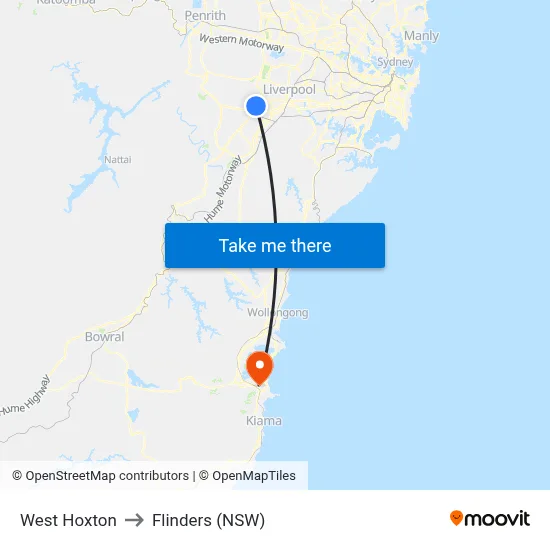 West Hoxton to Flinders (NSW) map