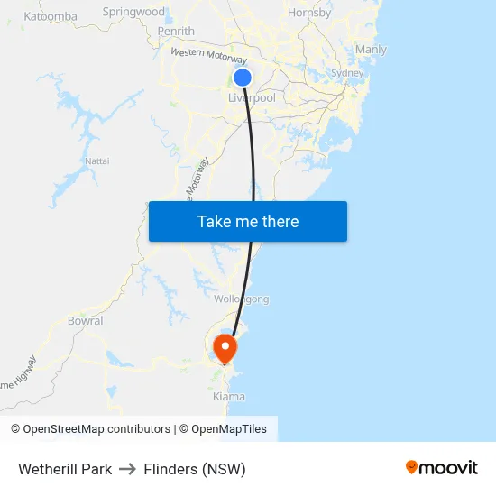 Wetherill Park to Flinders (NSW) map