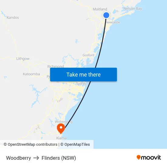 Woodberry to Flinders (NSW) map