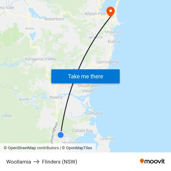 Woollamia to Flinders (NSW) map