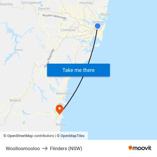 Woolloomooloo to Flinders (NSW) map