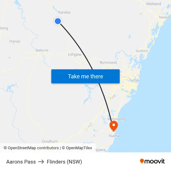 Aarons Pass to Flinders (NSW) map