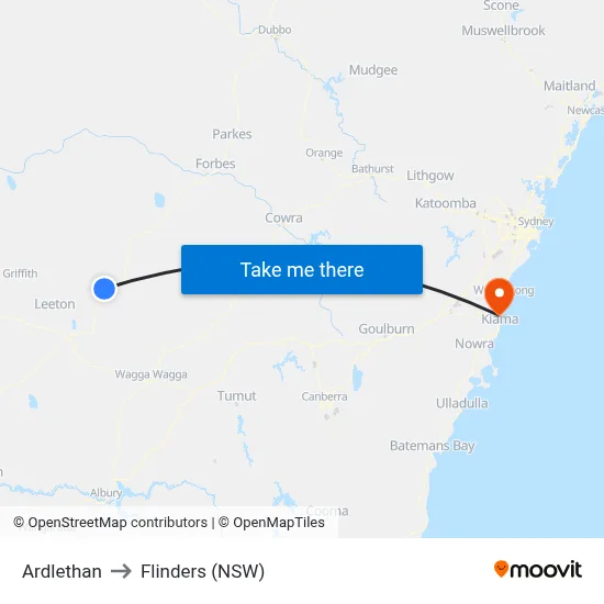 Ardlethan to Flinders (NSW) map