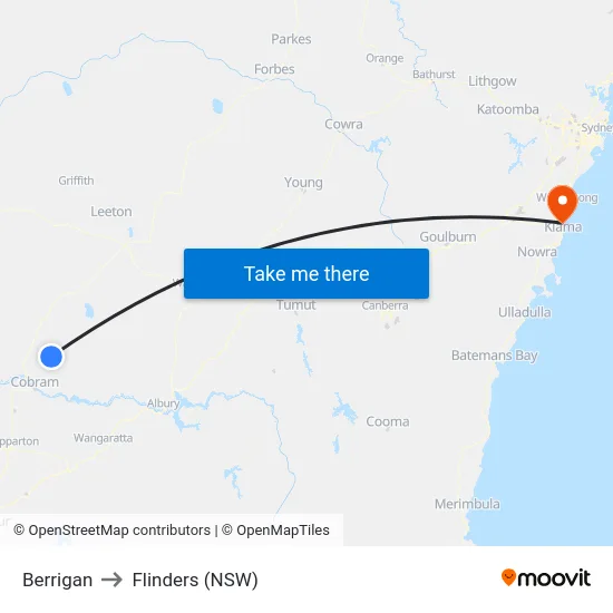Berrigan to Flinders (NSW) map