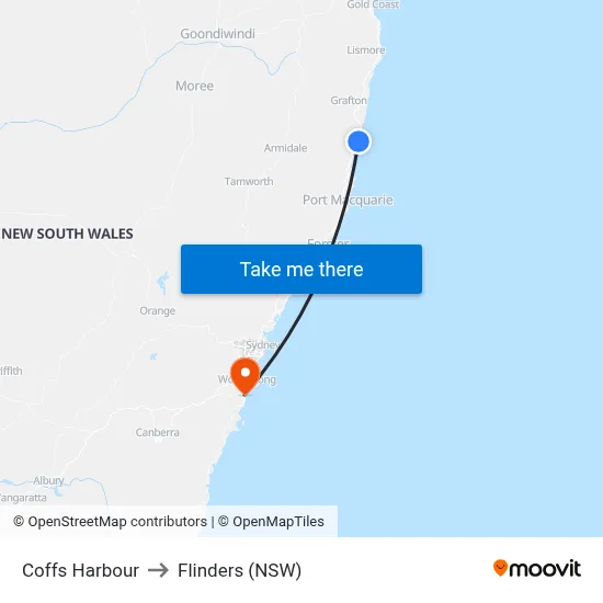 Coffs Harbour to Flinders (NSW) map