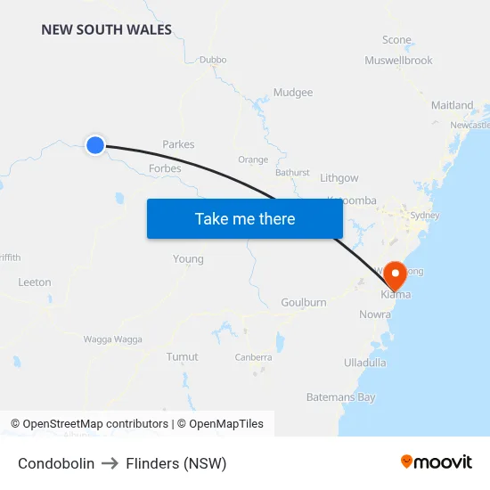 Condobolin to Flinders (NSW) map