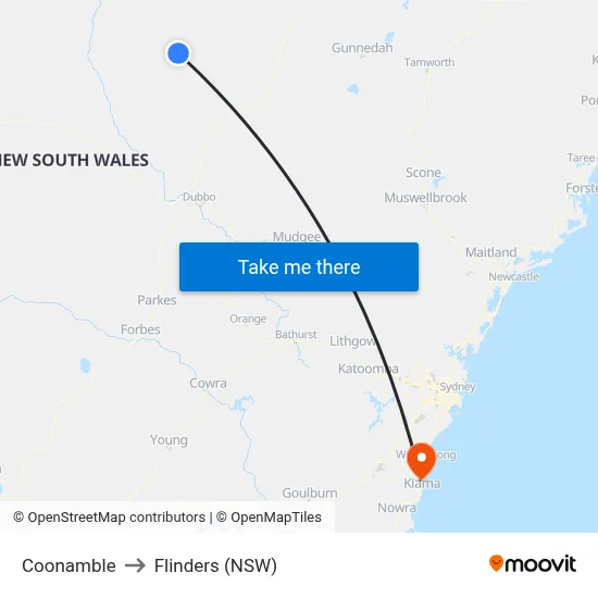 Coonamble to Flinders (NSW) map