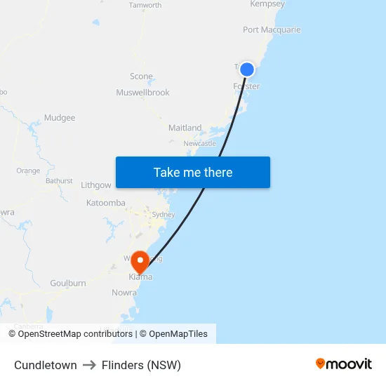 Cundletown to Flinders (NSW) map