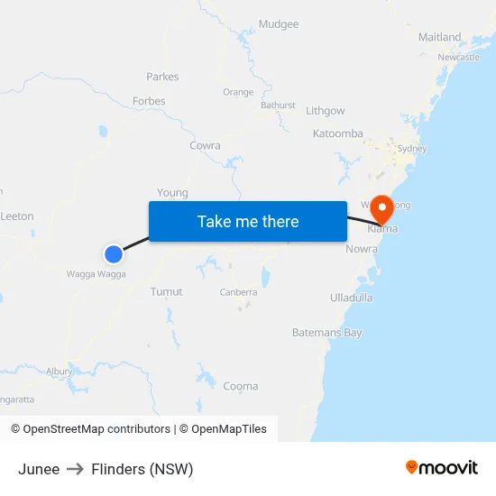 Junee to Flinders (NSW) map