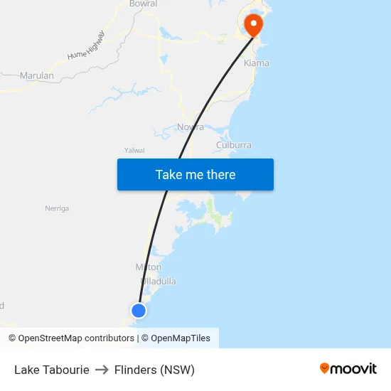 Lake Tabourie to Flinders (NSW) map