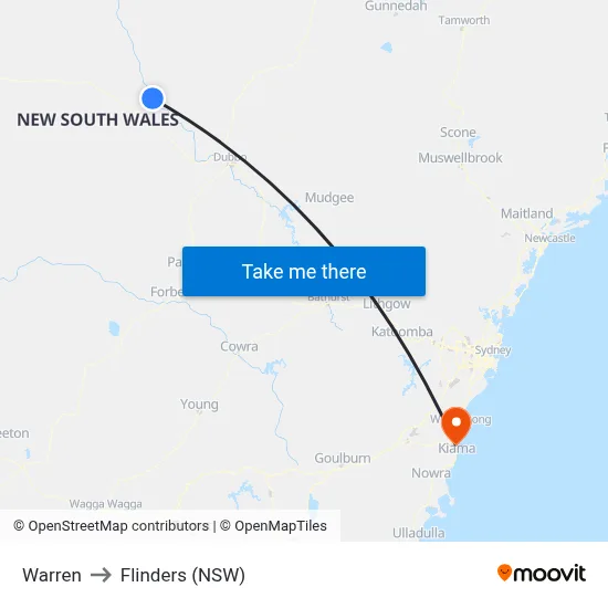 Warren to Flinders (NSW) map