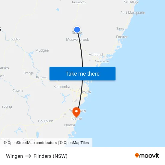 Wingen to Flinders (NSW) map
