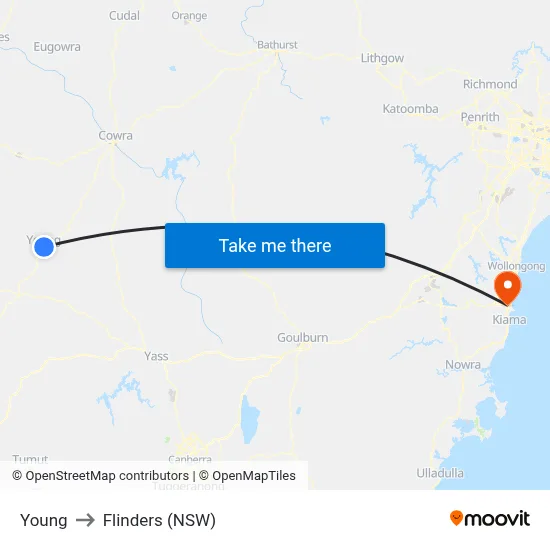 Young to Flinders (NSW) map