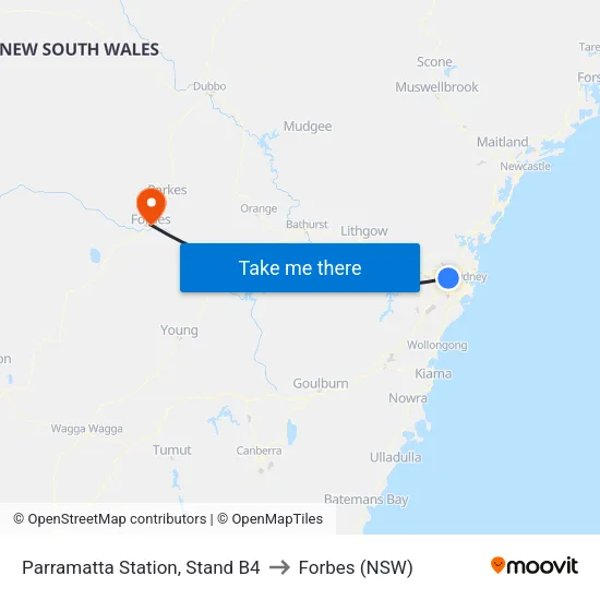 Parramatta Station, Stand B4 to Forbes (NSW) map