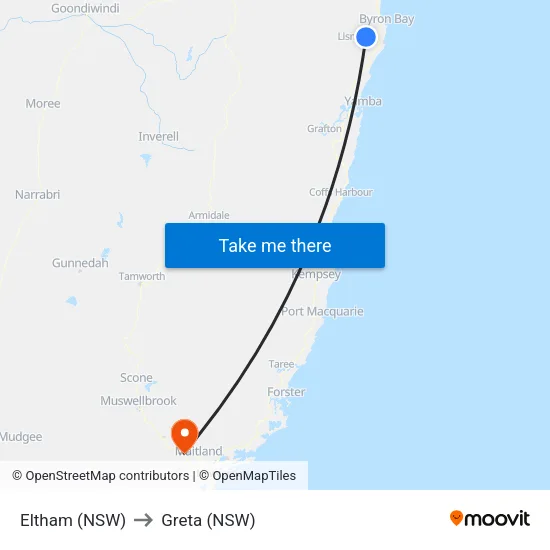 Eltham (NSW) to Greta (NSW) map