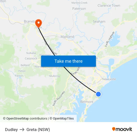 Dudley to Greta (NSW) map
