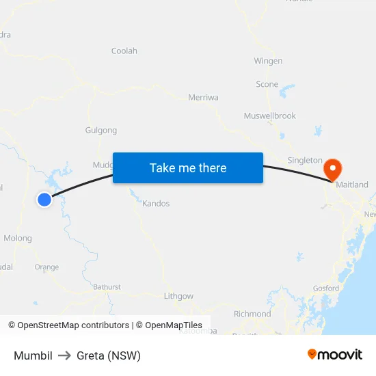 Mumbil to Greta (NSW) map