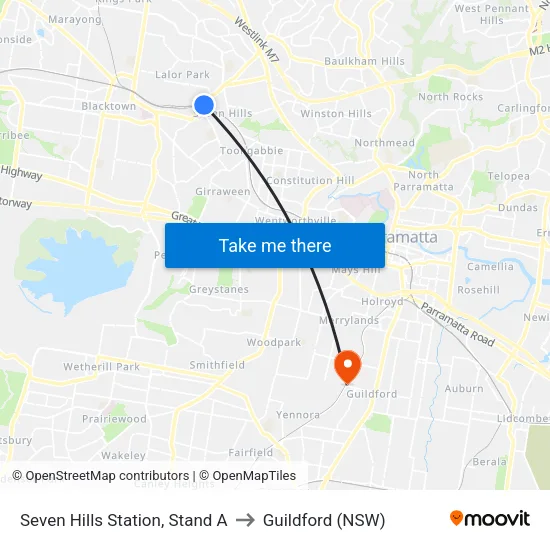 Seven Hills Station, Stand A to Guildford (NSW) map