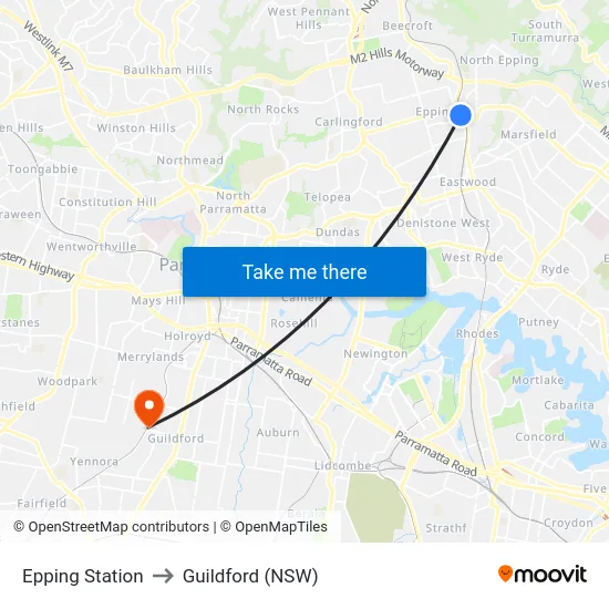 Epping Station to Guildford (NSW) map