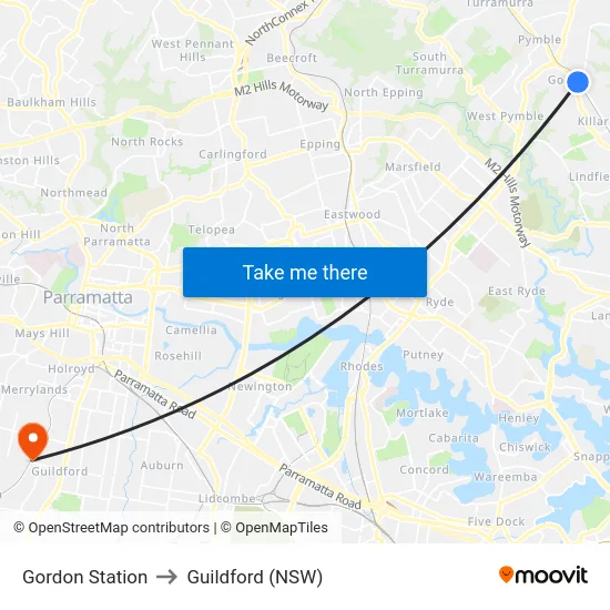 Gordon Station to Guildford (NSW) map