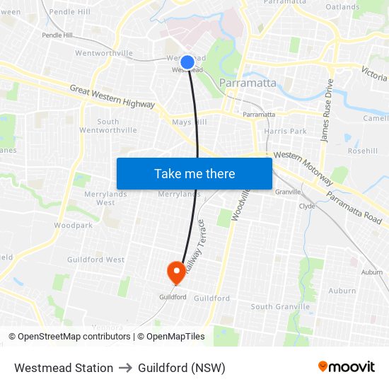 Westmead Station to Guildford (NSW) map