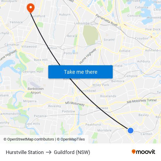 Hurstville Station to Guildford (NSW) map