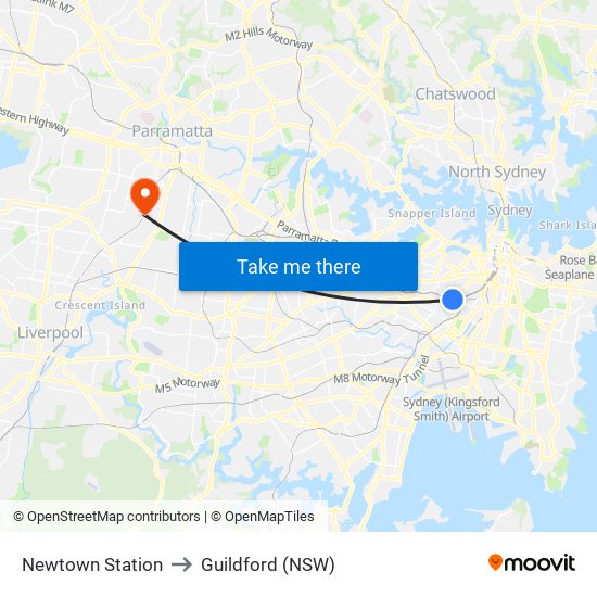 Newtown Station to Guildford (NSW) map