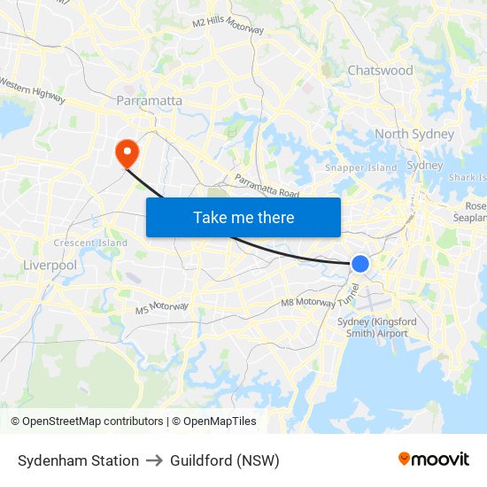 Sydenham Station to Guildford (NSW) map