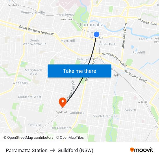 Parramatta Station to Guildford (NSW) map