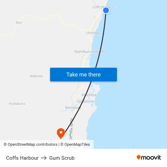 Coffs Harbour to Gum Scrub map