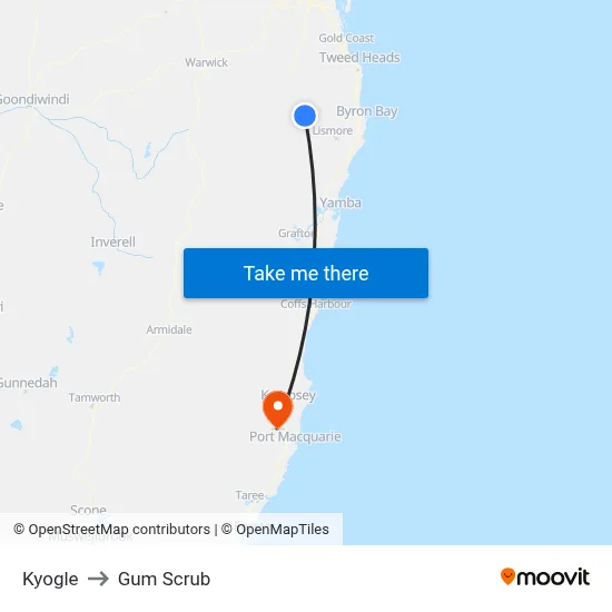 Kyogle to Gum Scrub map