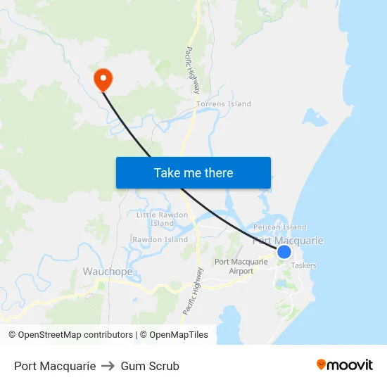 Port Macquarie to Gum Scrub map