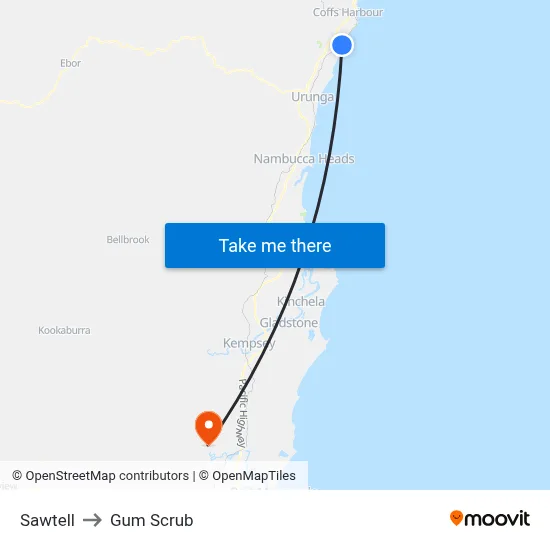 Sawtell to Gum Scrub map