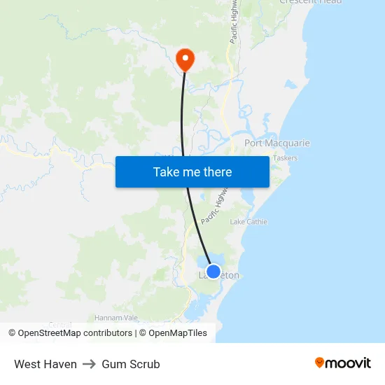 West Haven to Gum Scrub map