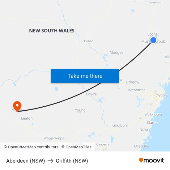 Aberdeen (NSW) to Griffith (NSW) map