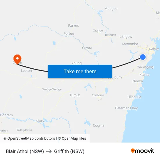 Blair Athol (NSW) to Griffith (NSW) map