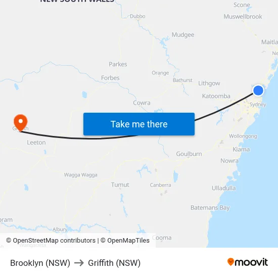Brooklyn (NSW) to Griffith (NSW) map
