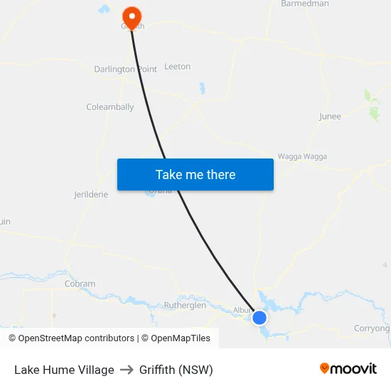 Lake Hume Village to Griffith (NSW) map