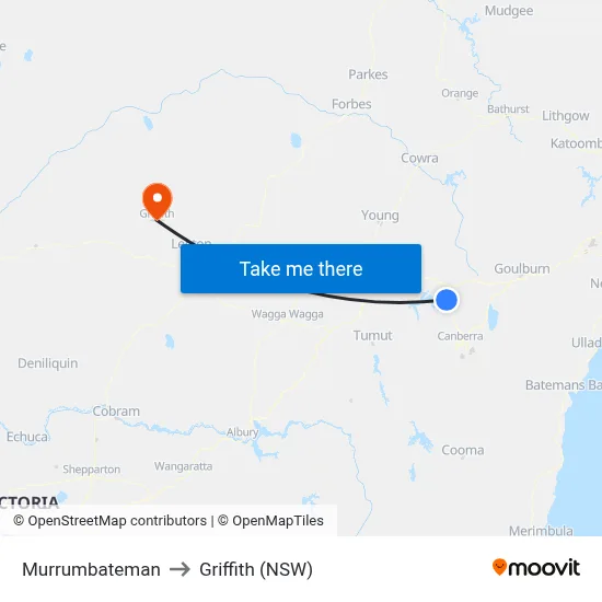 Murrumbateman to Griffith (NSW) map