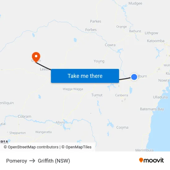 Pomeroy to Griffith (NSW) map