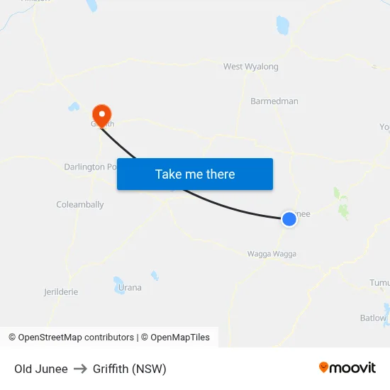 Old Junee to Griffith (NSW) map