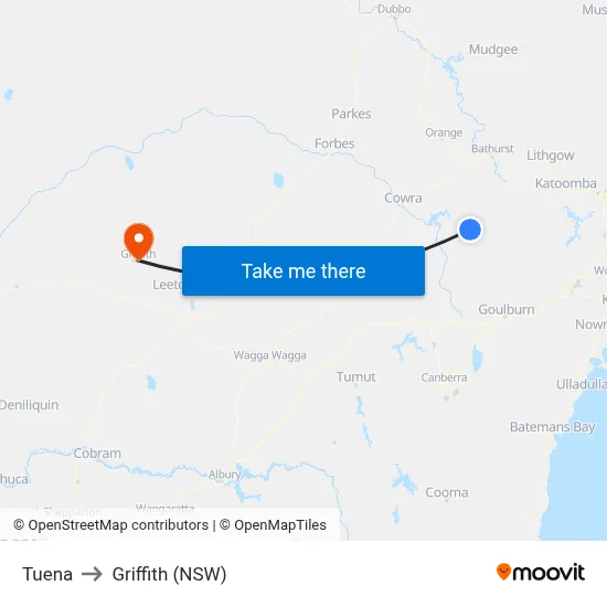 Tuena to Griffith (NSW) map