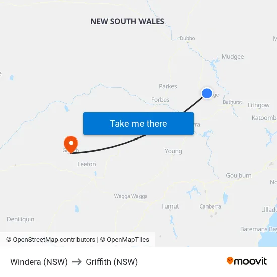 Windera (NSW) to Griffith (NSW) map