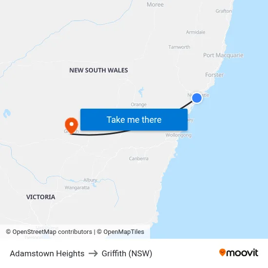Adamstown Heights to Griffith (NSW) map