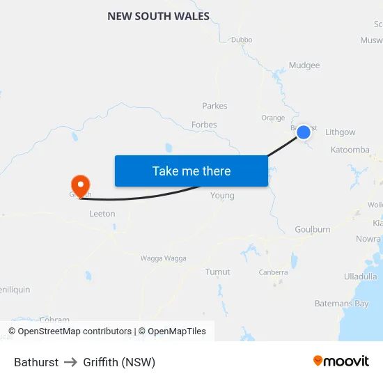 Bathurst to Griffith (NSW) map